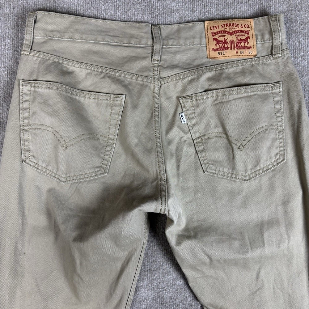 Levi's 511 Slim Fit Khaki Tan Jeans Men's 34x30 Cotton Casual Pants - Picture 4 of 9